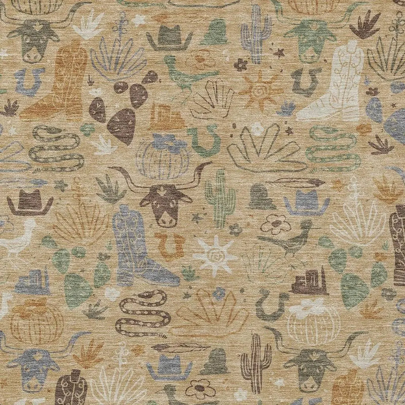 10' X 14' Gold And Ivory Cactus Washable Indoor Outdoor Area Rug Homeroots Outdoor