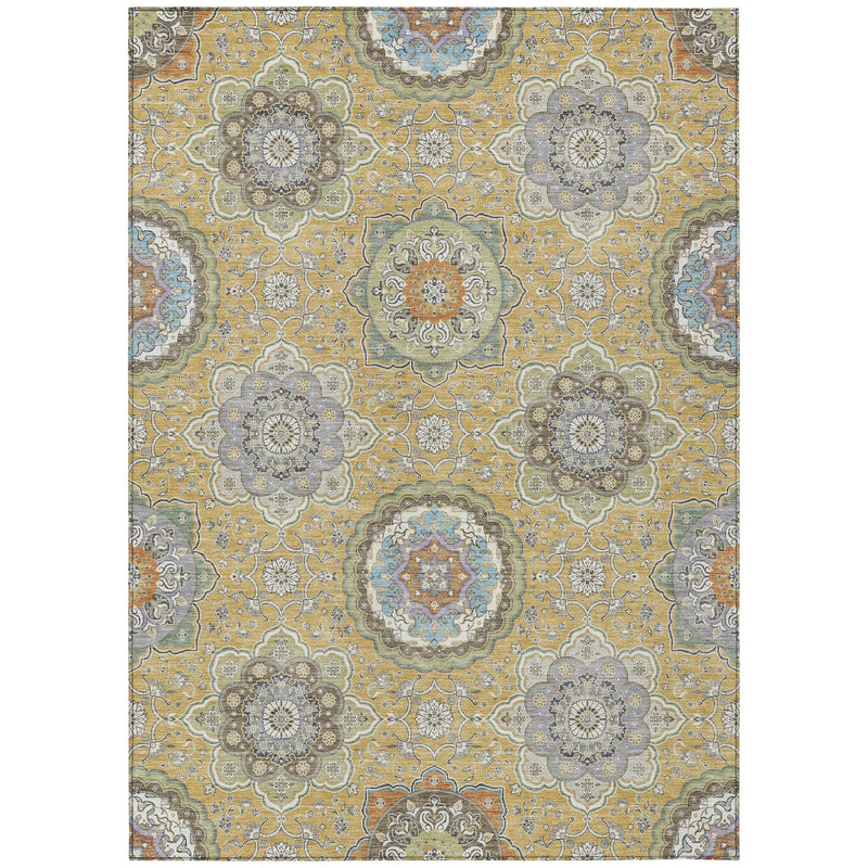 10' X 14' Gold And Ivory Floral Medallion Washable Indoor Outdoor Area Rug Homeroots Outdoor