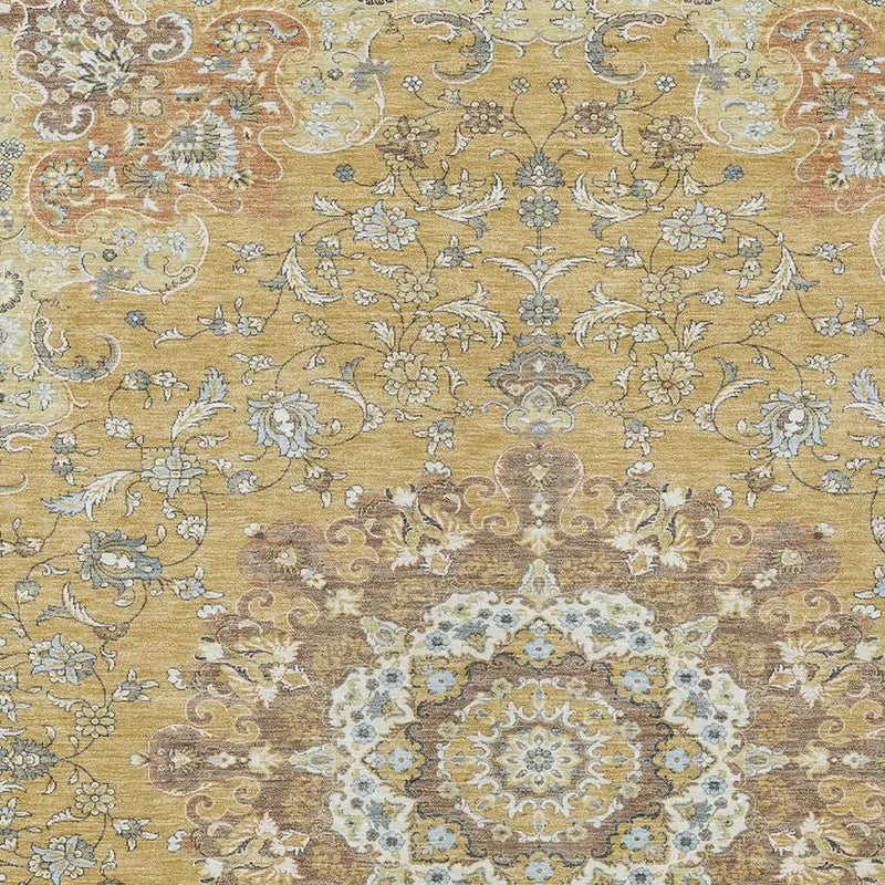 10' X 14' Gold And Ivory Floral Medallion Washable Indoor Outdoor Area Rug Homeroots Outdoor