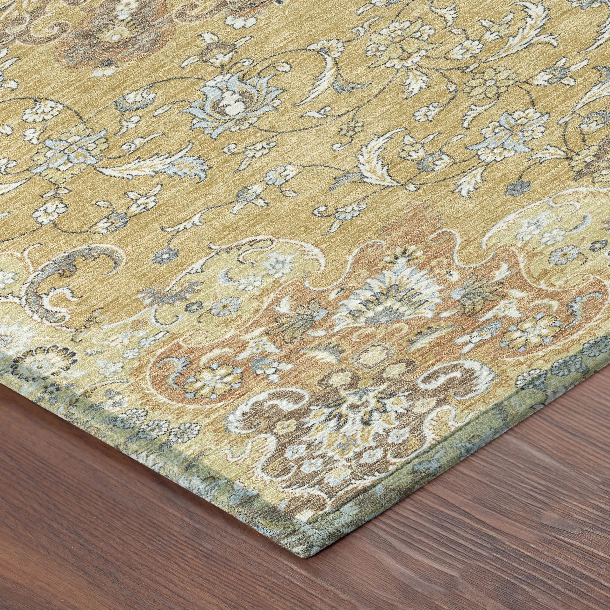 10' X 14' Gold And Ivory Floral Medallion Washable Indoor Outdoor Area Rug Homeroots Outdoor