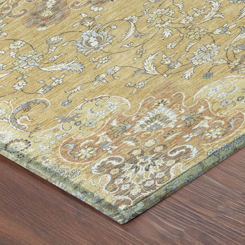 10' X 14' Gold And Ivory Floral Medallion Washable Indoor Outdoor Area Rug Homeroots Outdoor
