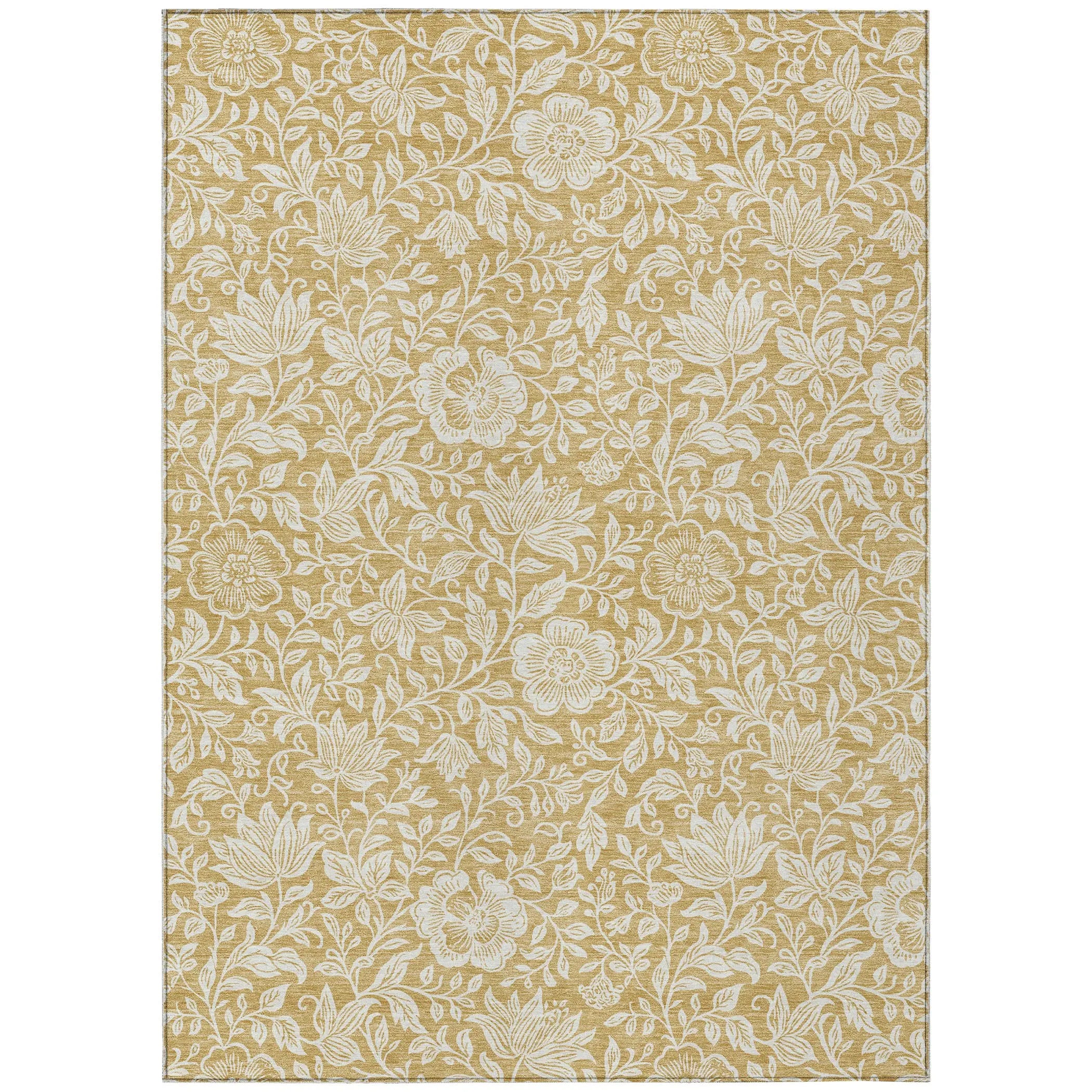10' X 14' Gold And Ivory Floral Washable Indoor Outdoor Area Rug Homeroots Outdoor