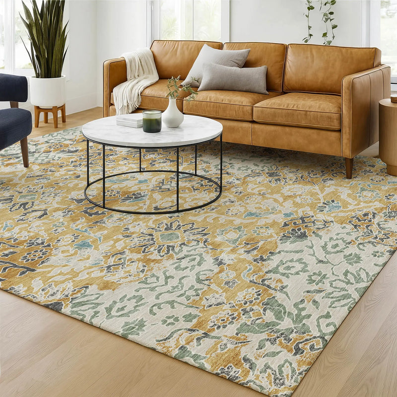 10' X 14' Gold And Ivory Geometric Washable Indoor Outdoor Area Rug Homeroots Outdoor