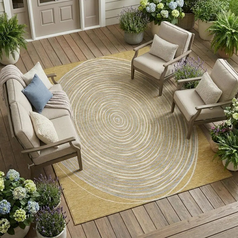 10' X 14' Gold And Ivory Geometric Washable Indoor Outdoor Area Rug Homeroots Outdoor