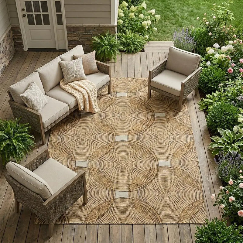 10' X 14' Gold And Ivory Geometric Washable Indoor Outdoor Area Rug Homeroots Outdoor