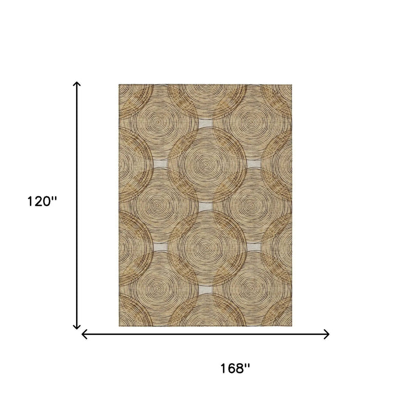 10' X 14' Gold And Ivory Geometric Washable Indoor Outdoor Area Rug Homeroots Outdoor
