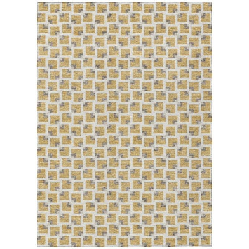 10' X 14' Gold And Ivory Geometric Washable Indoor Outdoor Area Rug Homeroots Outdoor