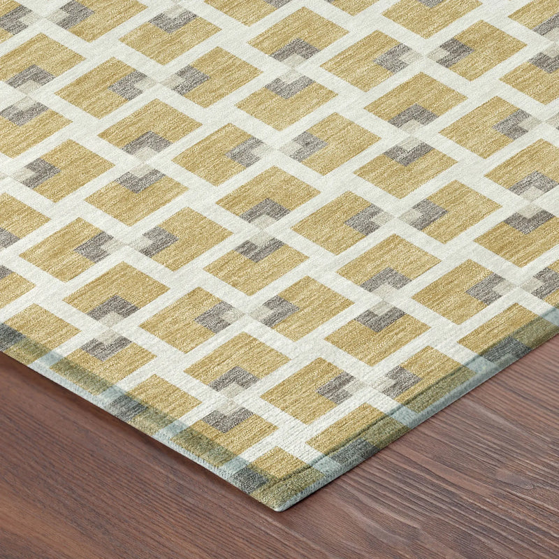 10' X 14' Gold And Ivory Geometric Washable Indoor Outdoor Area Rug Homeroots Outdoor