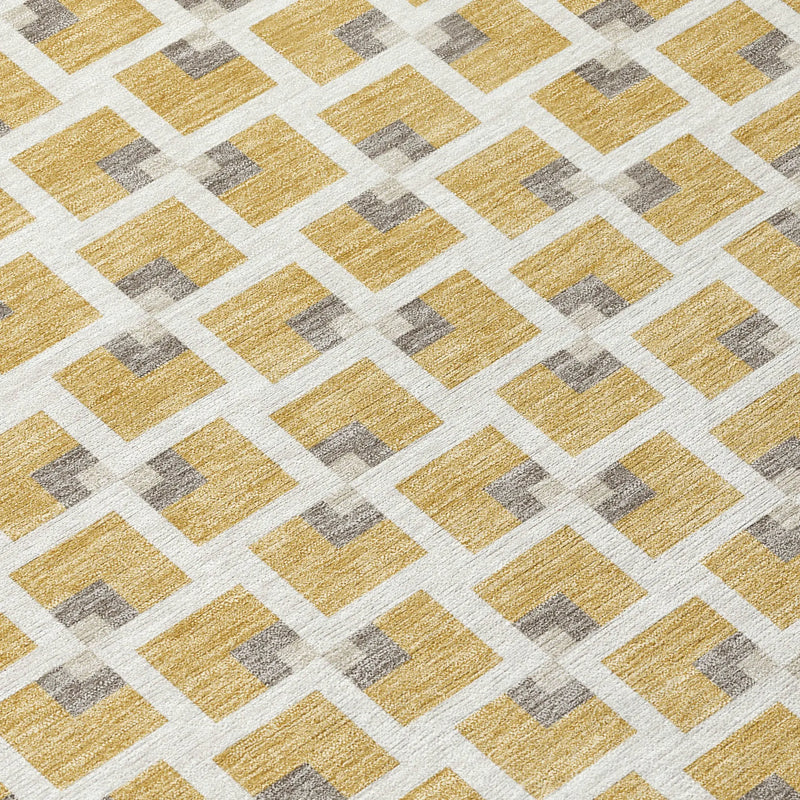 10' X 14' Gold And Ivory Geometric Washable Indoor Outdoor Area Rug Homeroots Outdoor