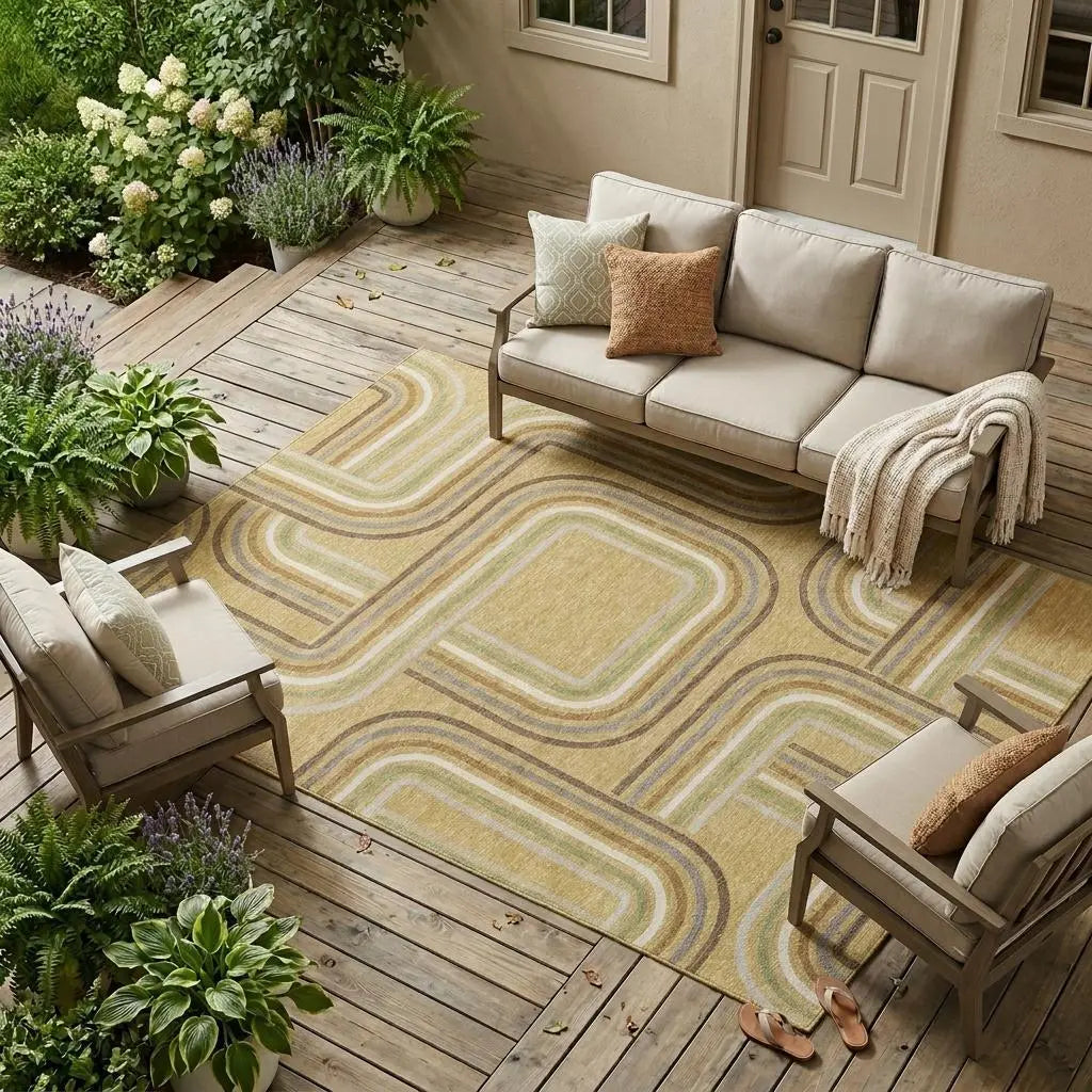 10' X 14' Gold And Ivory Geometric Washable Indoor Outdoor Area Rug Homeroots Outdoor