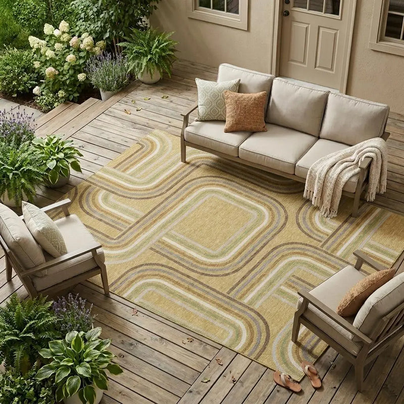10' X 14' Gold And Ivory Geometric Washable Indoor Outdoor Area Rug Homeroots Outdoor