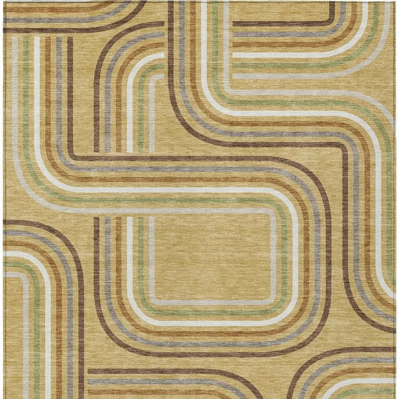 10' X 14' Gold And Ivory Geometric Washable Indoor Outdoor Area Rug Homeroots Outdoor