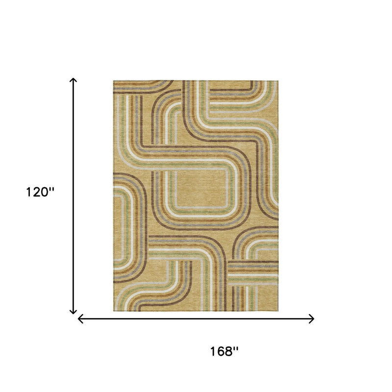 10' X 14' Gold And Ivory Geometric Washable Indoor Outdoor Area Rug Homeroots Outdoor
