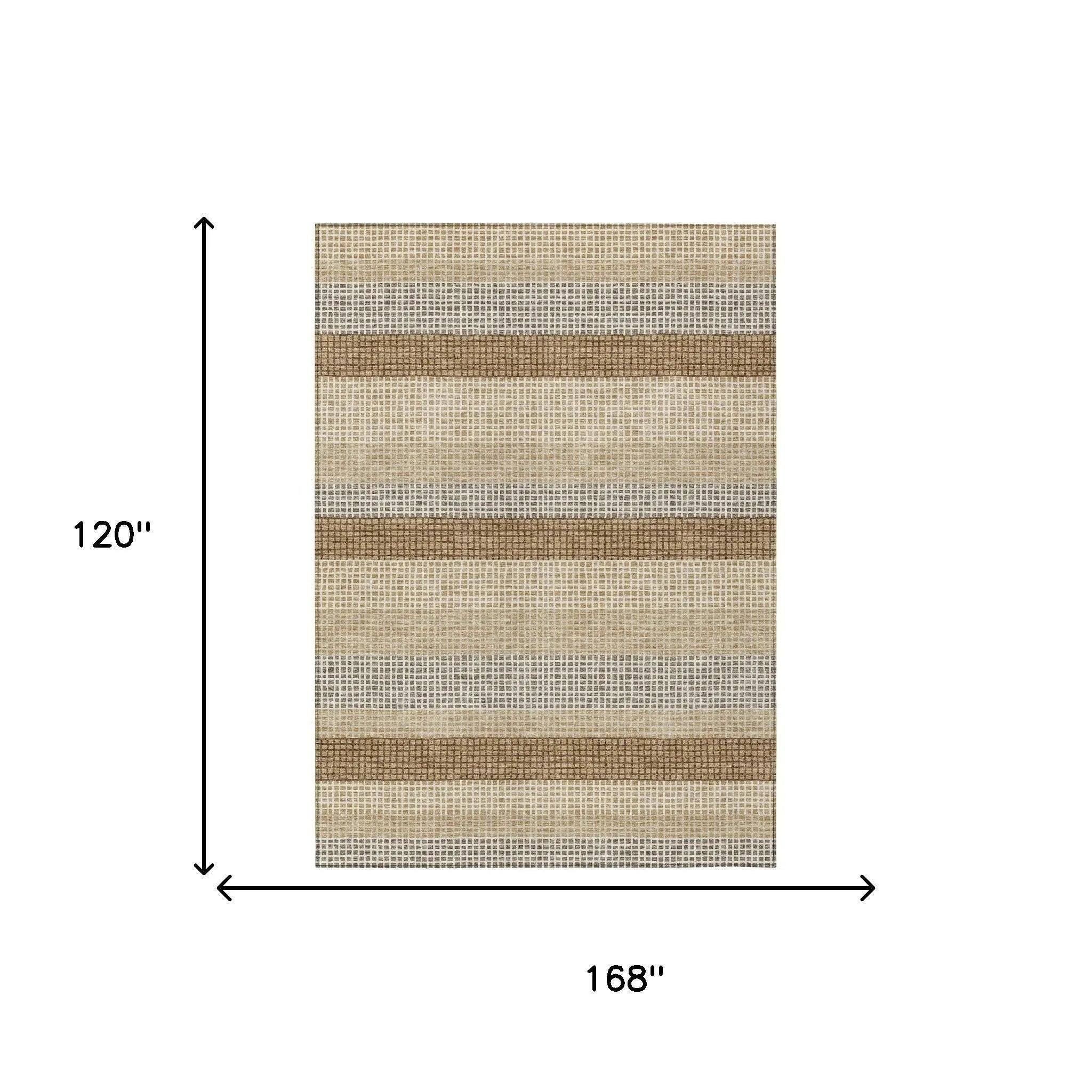 10' X 14' Gold And Ivory Striped Washable Indoor Outdoor Area Rug Homeroots Outdoor