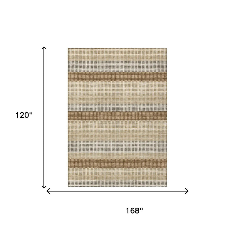 10' X 14' Gold And Ivory Striped Washable Indoor Outdoor Area Rug Homeroots Outdoor