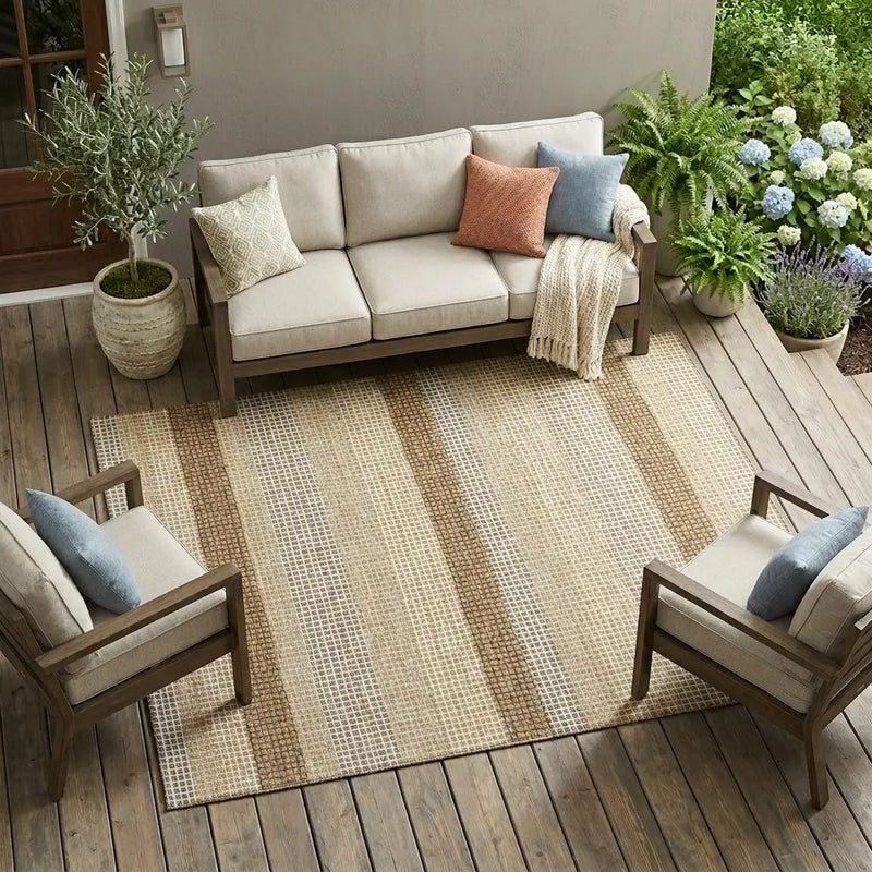 10' X 14' Gold And Ivory Striped Washable Indoor Outdoor Area Rug Homeroots Outdoor