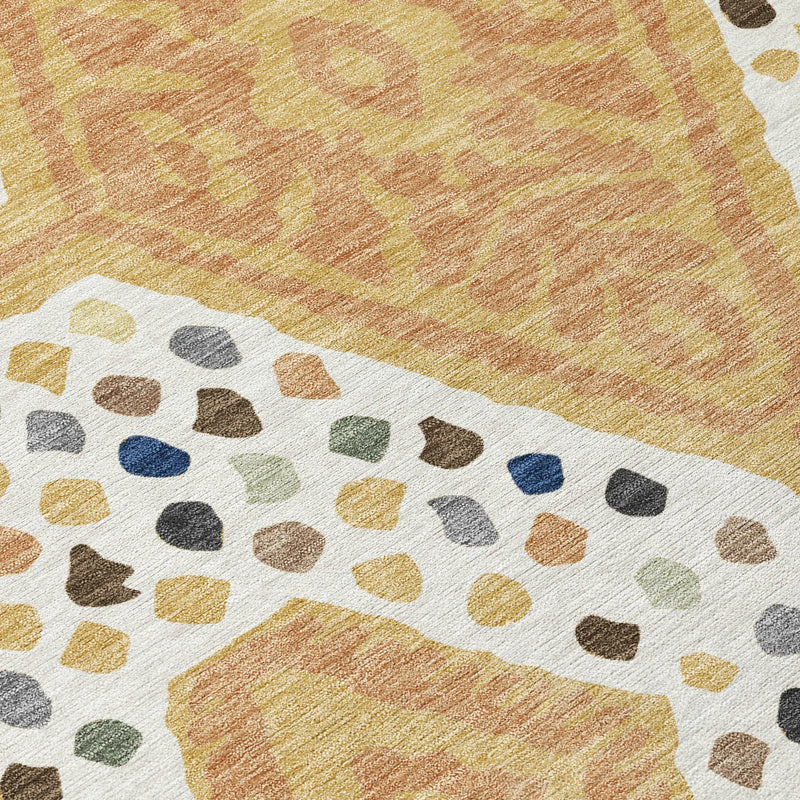 10' X 14' Gold And Ivory Tribal Washable Indoor Outdoor Area Rug Homeroots Outdoor