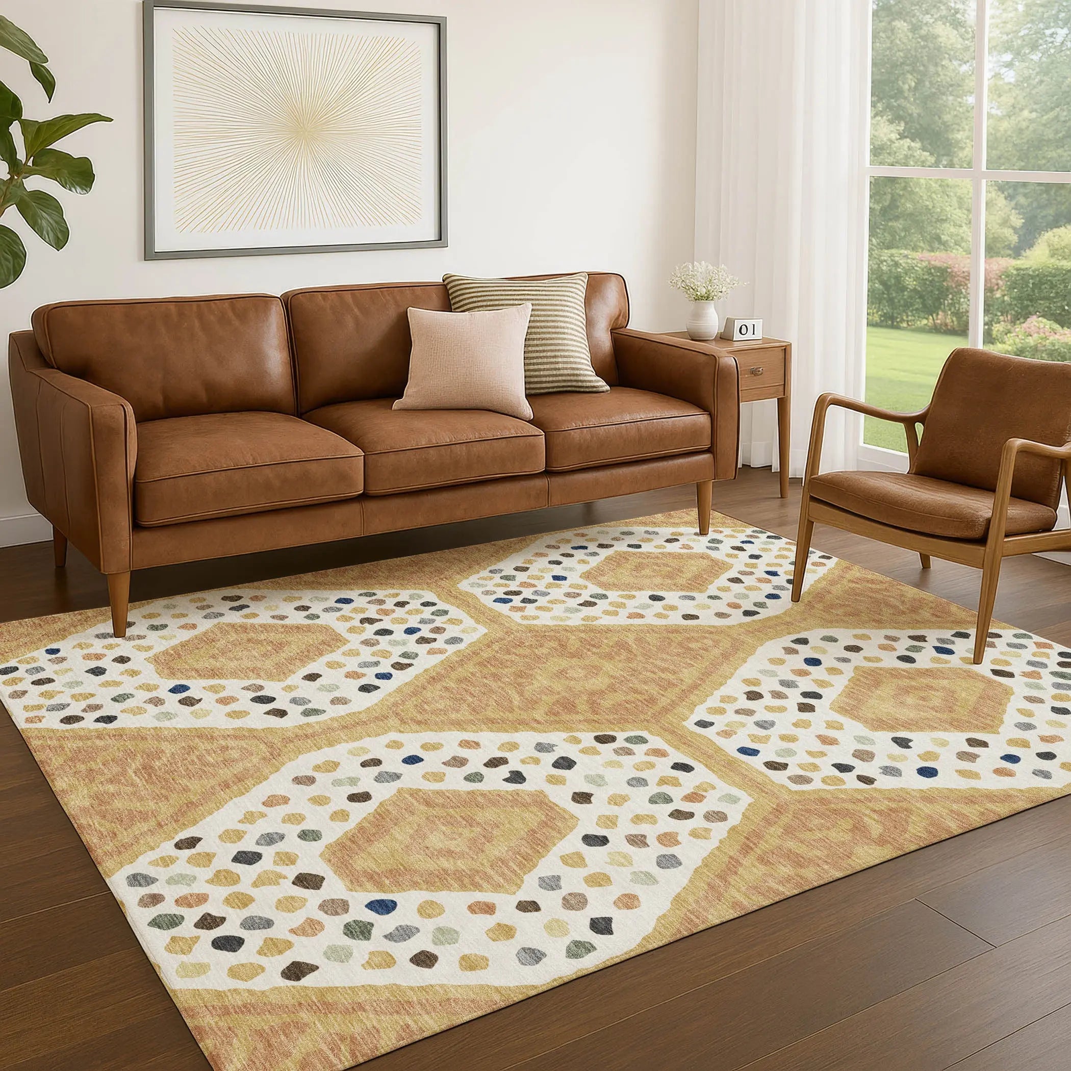 10' X 14' Gold And Ivory Tribal Washable Indoor Outdoor Area Rug Homeroots Outdoor