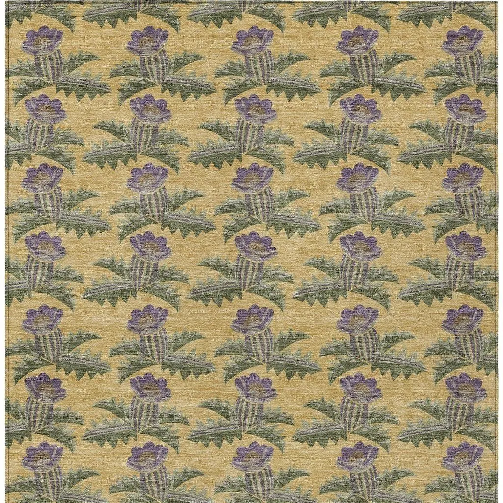 10' X 14' Gold And Khaki Floral Washable Indoor Outdoor Area Rug Homeroots Outdoor