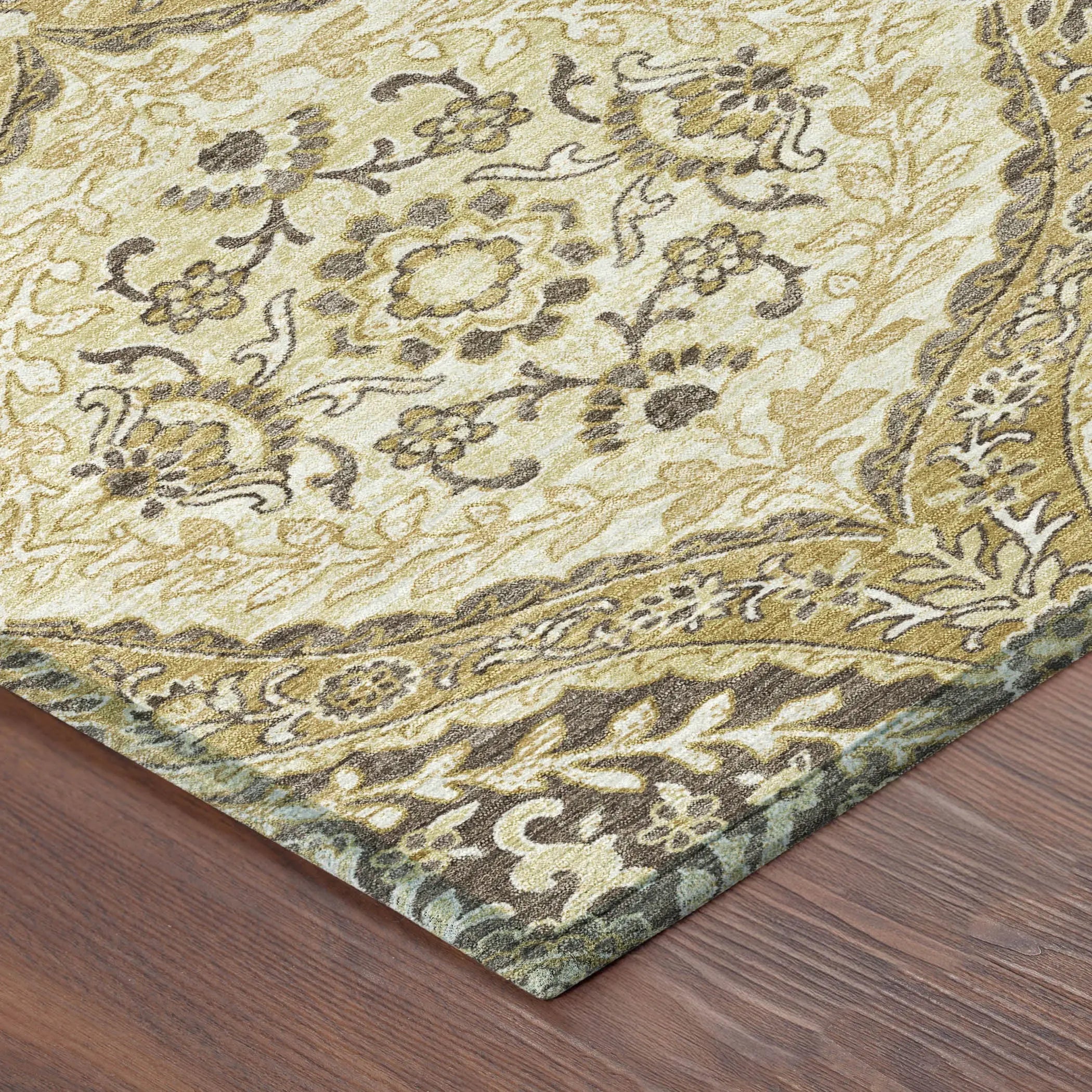 10' X 14' Gold And Khaki Ogee Washable Indoor Outdoor Area Rug Homeroots Outdoor