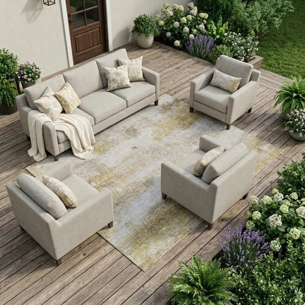 10' X 14' Gold And Linen Abstract Washable Indoor Outdoor Area Rug Homeroots Outdoor