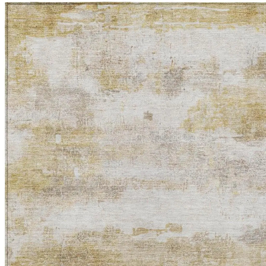 10' X 14' Gold And Linen Abstract Washable Indoor Outdoor Area Rug Homeroots Outdoor