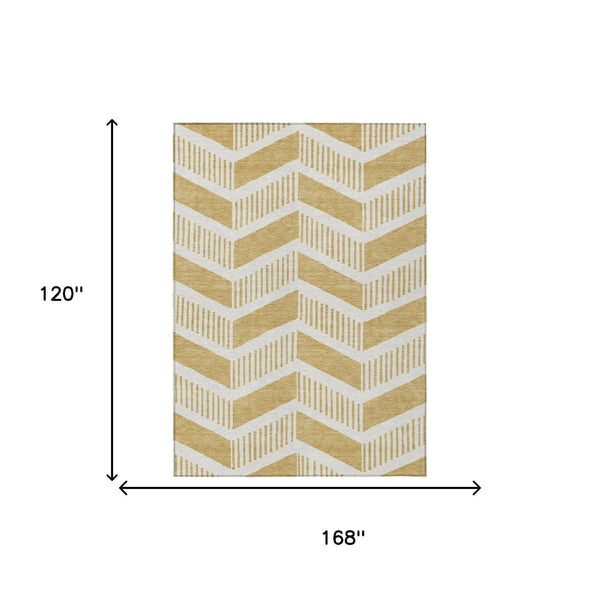 10' X 14' Gold And Linen Geometric Washable Indoor Outdoor Area Rug Homeroots Outdoor