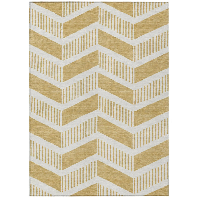 10' X 14' Gold And Linen Geometric Washable Indoor Outdoor Area Rug Homeroots Outdoor