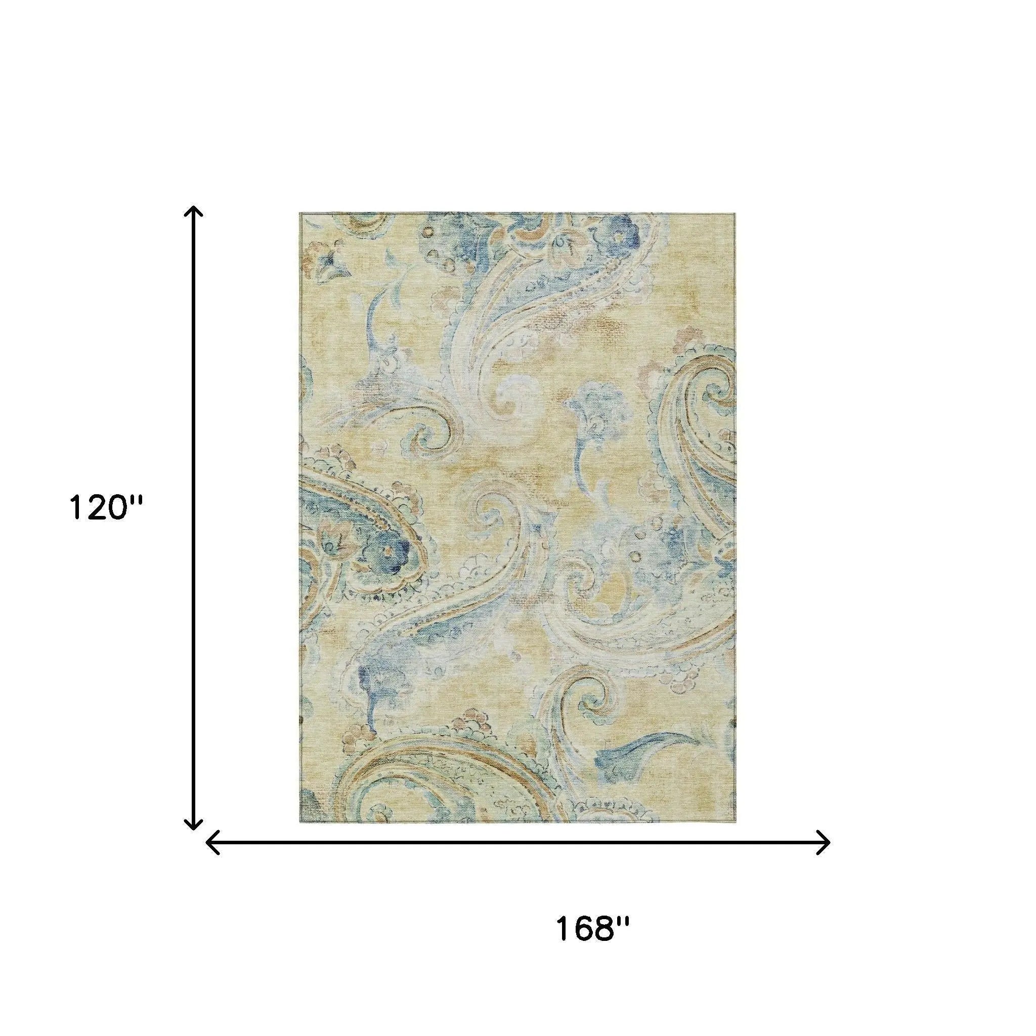 10' X 14' Gold And Mint Green Paisley Washable Indoor Outdoor Area Rug Homeroots Outdoor