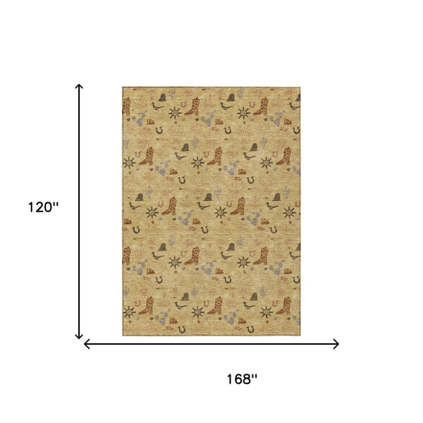 10' X 14' Gold And Orange Cactus Washable Indoor Outdoor Area Rug Homeroots Outdoor