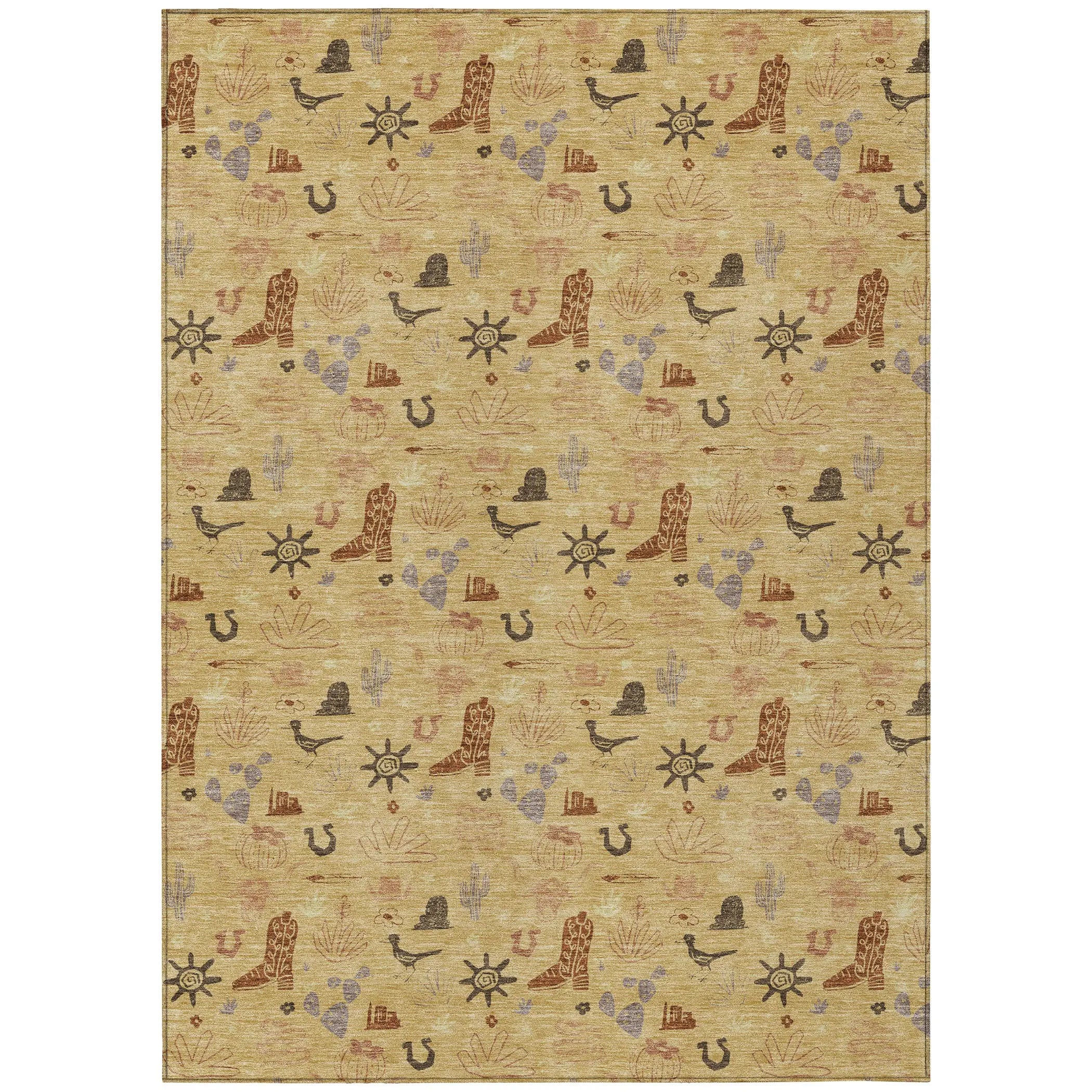 10' X 14' Gold And Orange Cactus Washable Indoor Outdoor Area Rug Homeroots Outdoor