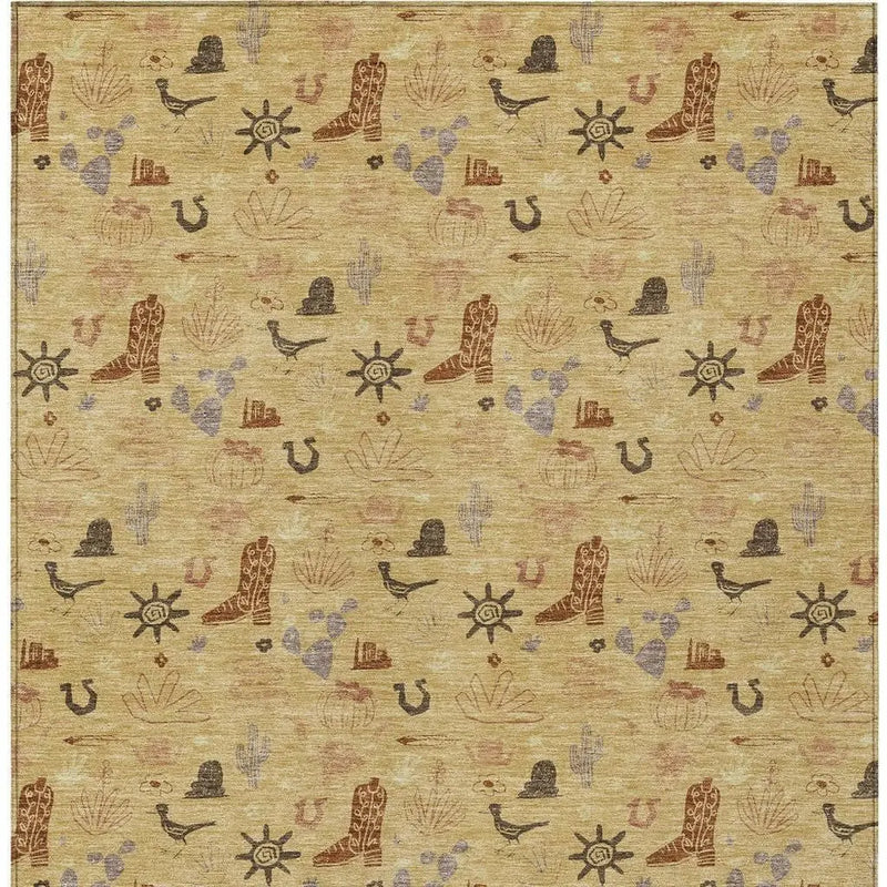 10' X 14' Gold And Orange Cactus Washable Indoor Outdoor Area Rug Homeroots Outdoor