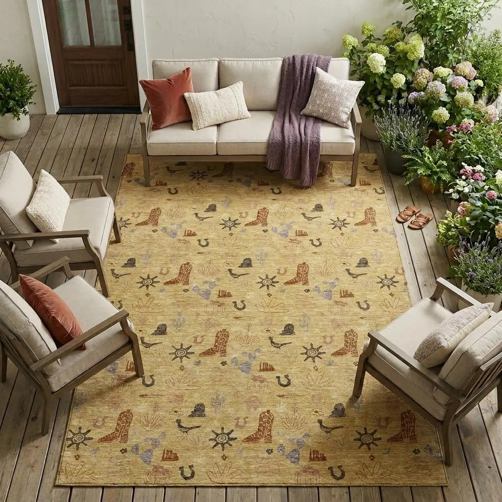 10' X 14' Gold And Orange Cactus Washable Indoor Outdoor Area Rug Homeroots Outdoor