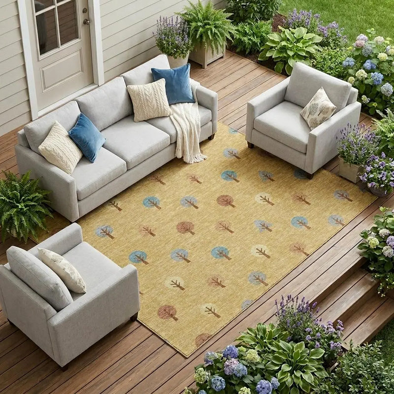 10' X 14' Gold And Orange Geometric Washable Indoor Outdoor Area Rug Homeroots Outdoor