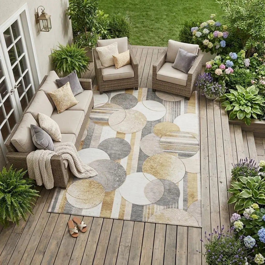10' X 14' Gold And Pewter Geometric Washable Indoor Outdoor Area Rug Homeroots Outdoor