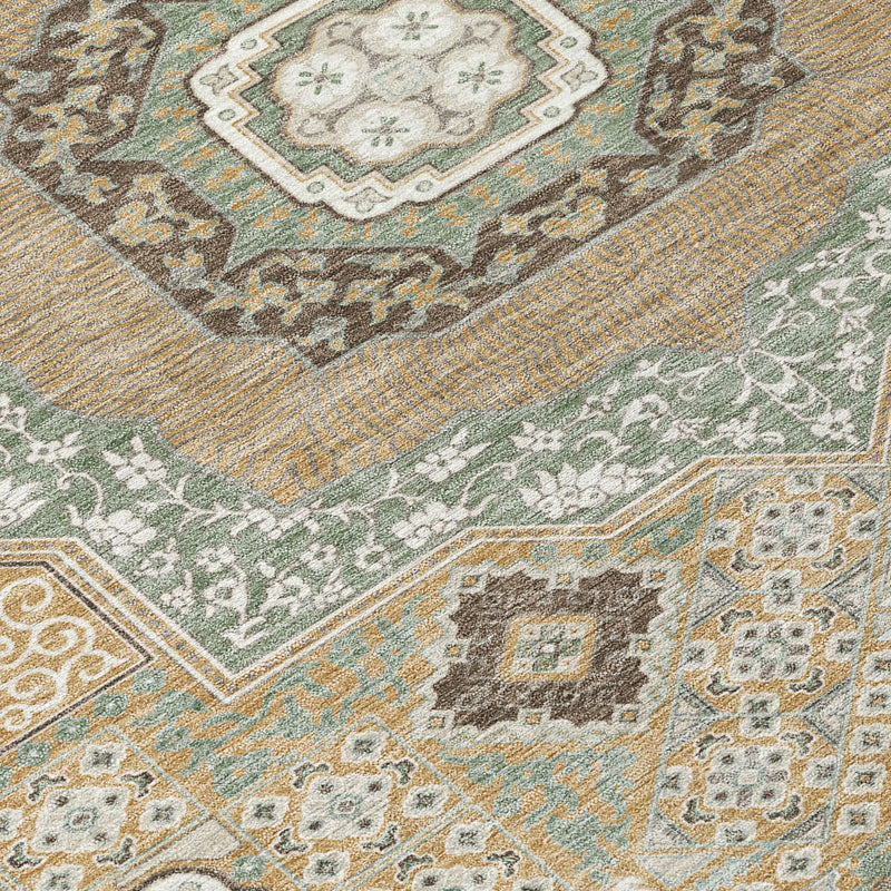 10' X 14' Gold And Sage Oriental Washable Indoor Outdoor Area Rug Homeroots Outdoor