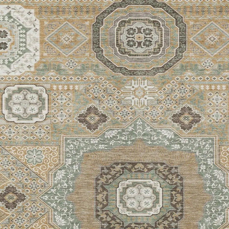 10' X 14' Gold And Sage Oriental Washable Indoor Outdoor Area Rug Homeroots Outdoor