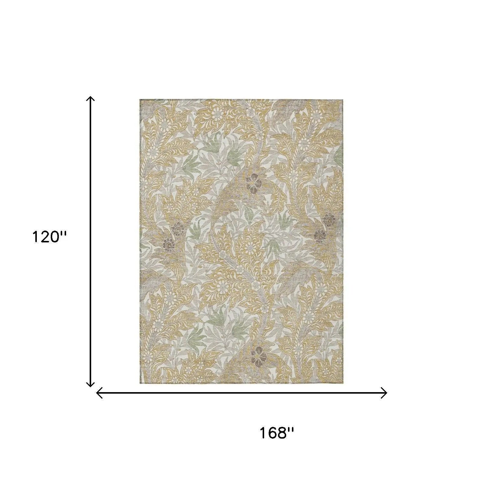 10' X 14' Gold And Silver Botanical Leaves Washable Indoor Outdoor Area Rug Homeroots Outdoor