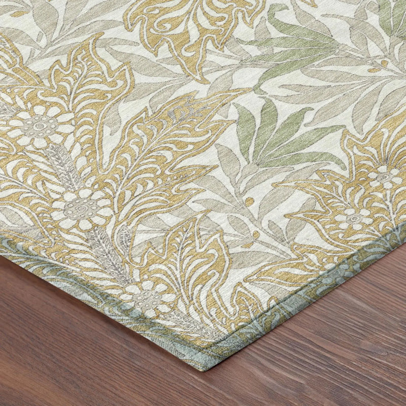10' X 14' Gold And Silver Botanical Leaves Washable Indoor Outdoor Area Rug Homeroots Outdoor