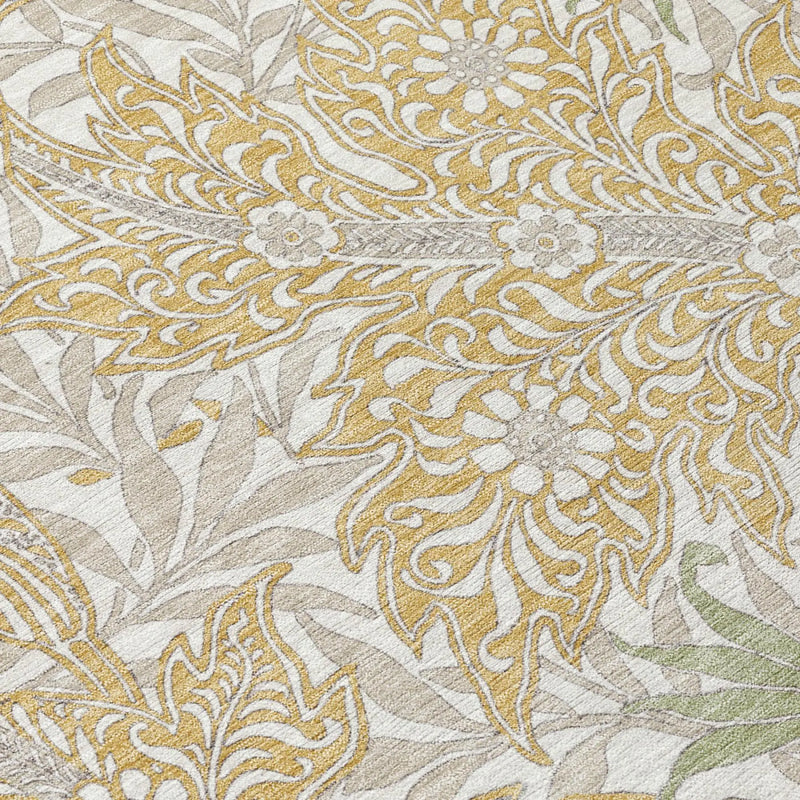 10' X 14' Gold And Silver Botanical Leaves Washable Indoor Outdoor Area Rug Homeroots Outdoor