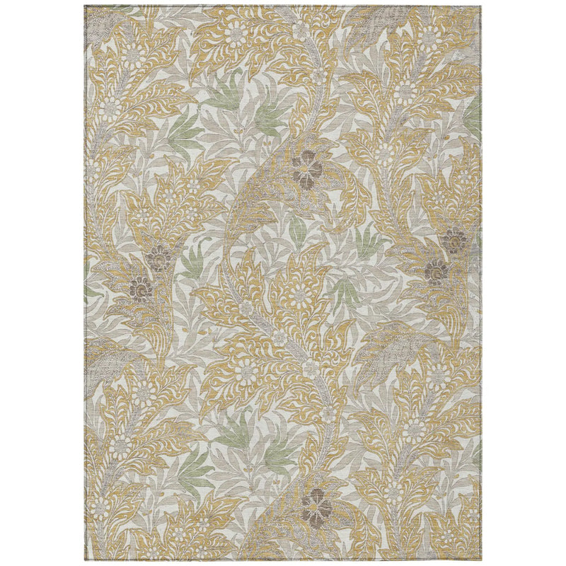 10' X 14' Gold And Silver Botanical Leaves Washable Indoor Outdoor Area Rug Homeroots Outdoor