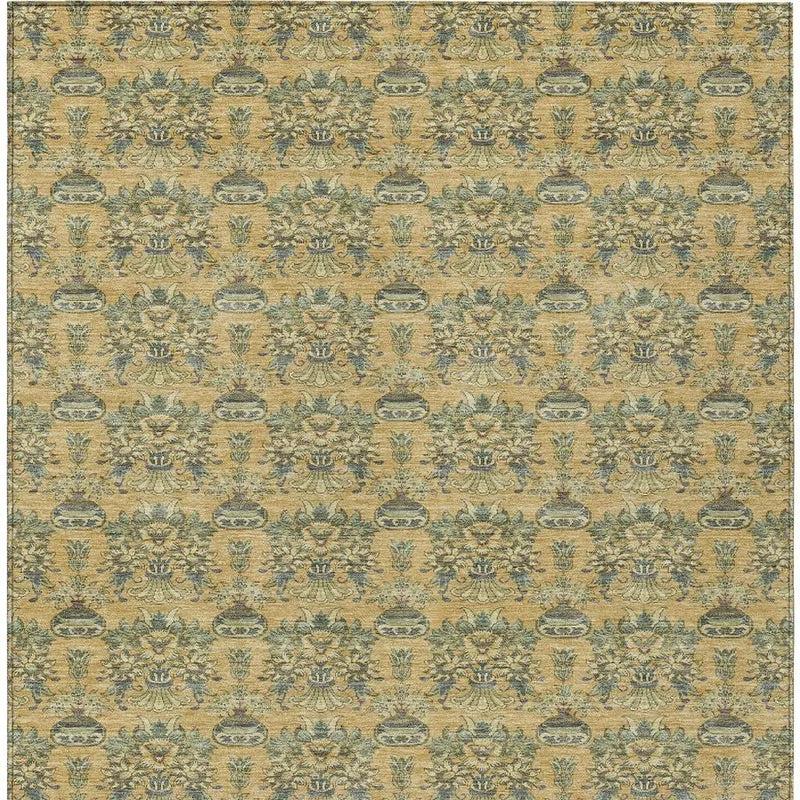 10' X 14' Gold And Silver Floral Washable Indoor Outdoor Area Rug Homeroots Outdoor