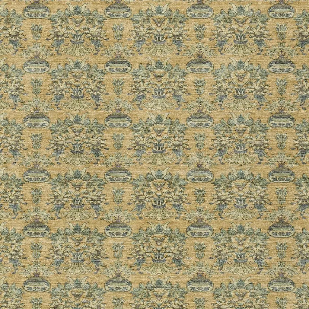 10' X 14' Gold And Silver Floral Washable Indoor Outdoor Area Rug Homeroots Outdoor