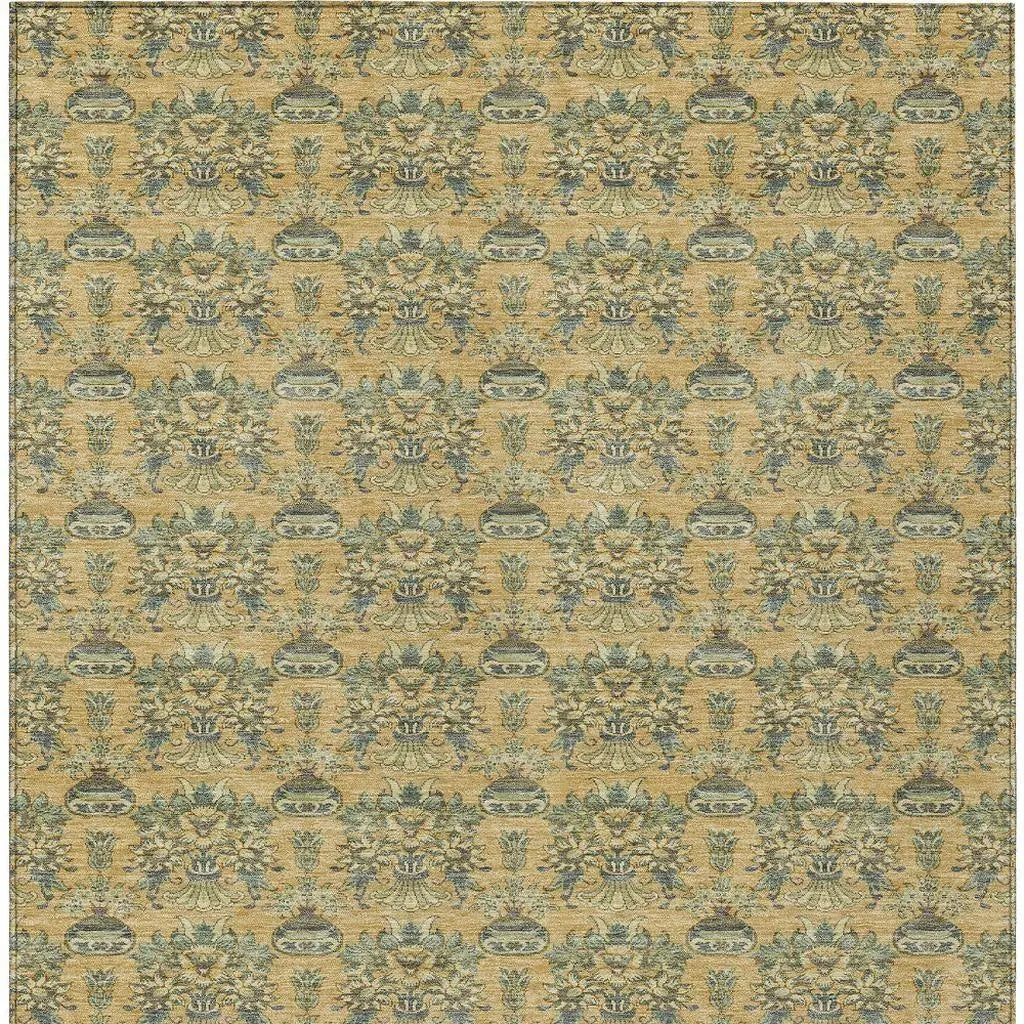 10' X 14' Gold And Silver Floral Washable Indoor Outdoor Area Rug Homeroots Outdoor