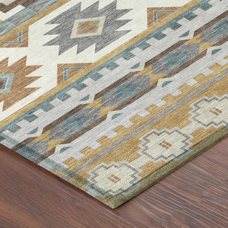 10' X 14' Gold And Teal Blue Southwestern Washable Indoor Outdoor Area Rug Homeroots Outdoor