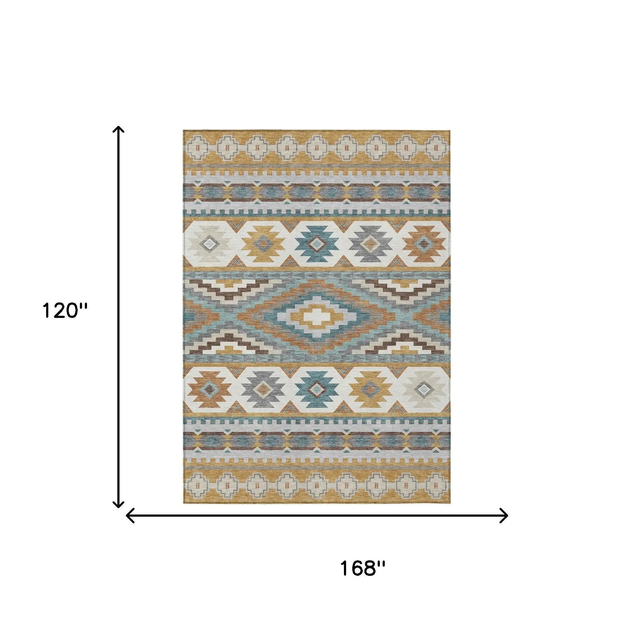 10' X 14' Gold And Teal Blue Southwestern Washable Indoor Outdoor Area Rug Homeroots Outdoor