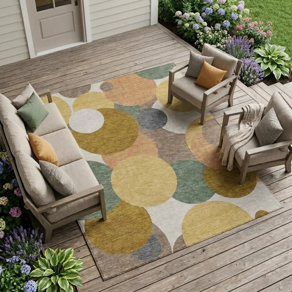 10' X 14' Gold And Walnut Geometric Washable Indoor Outdoor Area Rug Homeroots Outdoor