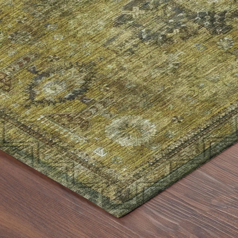 10' X 14' Gold And Walnut Oriental Washable Indoor Outdoor Area Rug Homeroots Outdoor