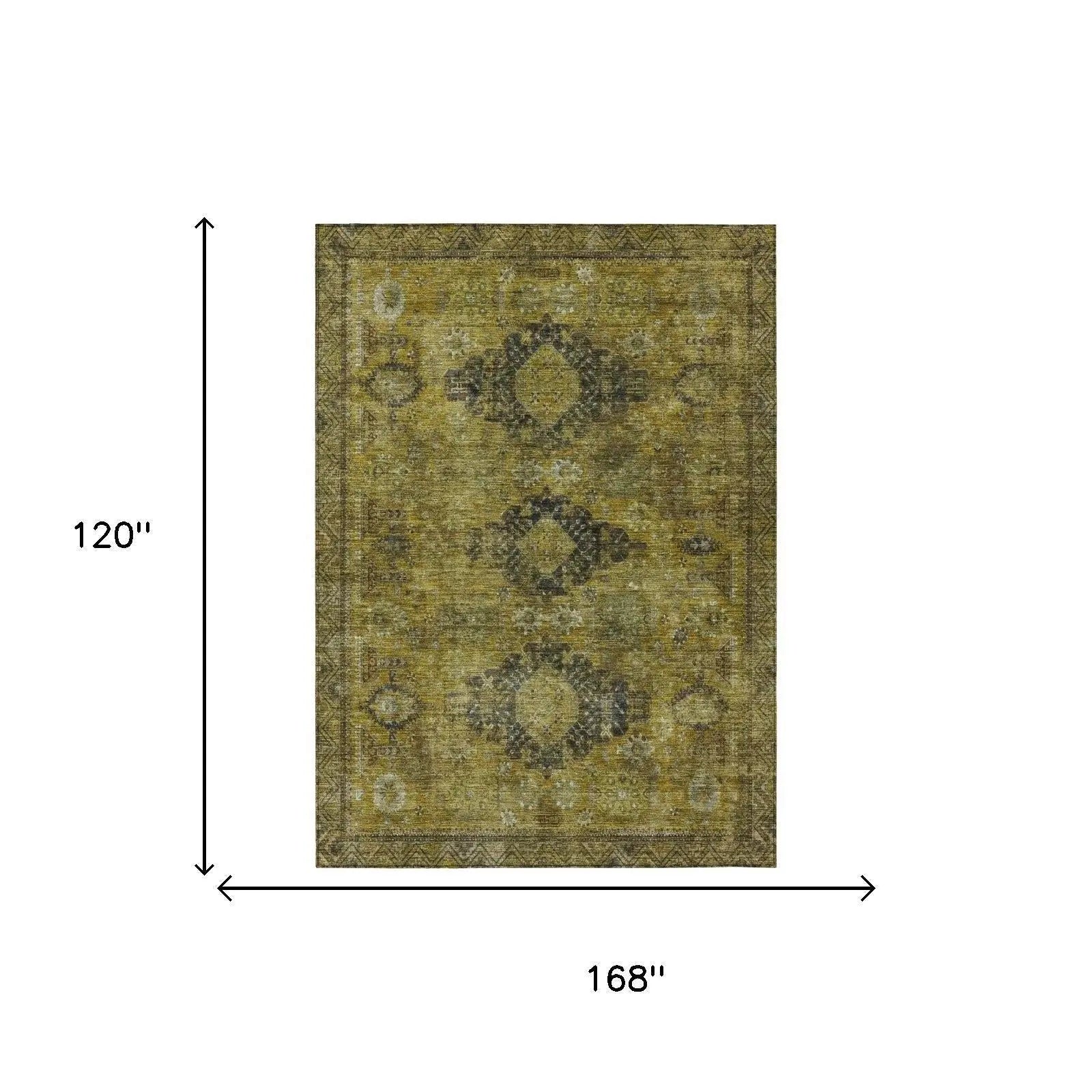 10' X 14' Gold And Walnut Oriental Washable Indoor Outdoor Area Rug Homeroots Outdoor