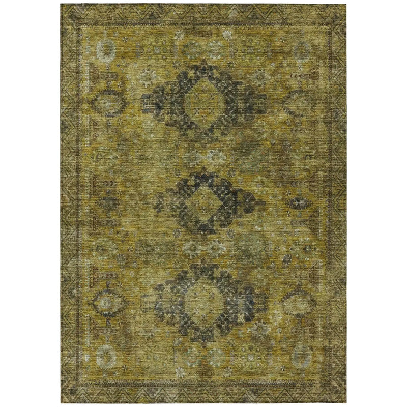 10' X 14' Gold And Walnut Oriental Washable Indoor Outdoor Area Rug Homeroots Outdoor